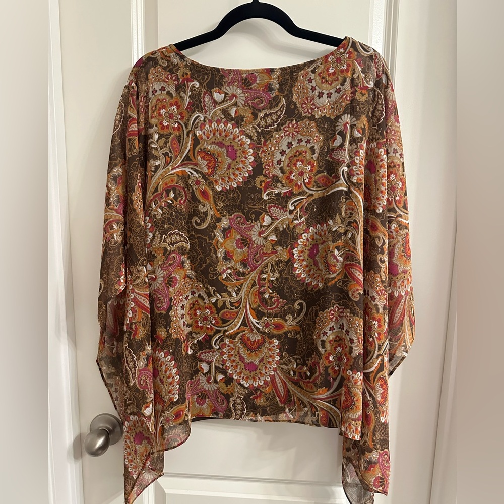 Chico’s Lace Floral Jayma Poncho SZ 3 Bateau Neck A Built In Shell Tank Multi - Picture 2 of 8